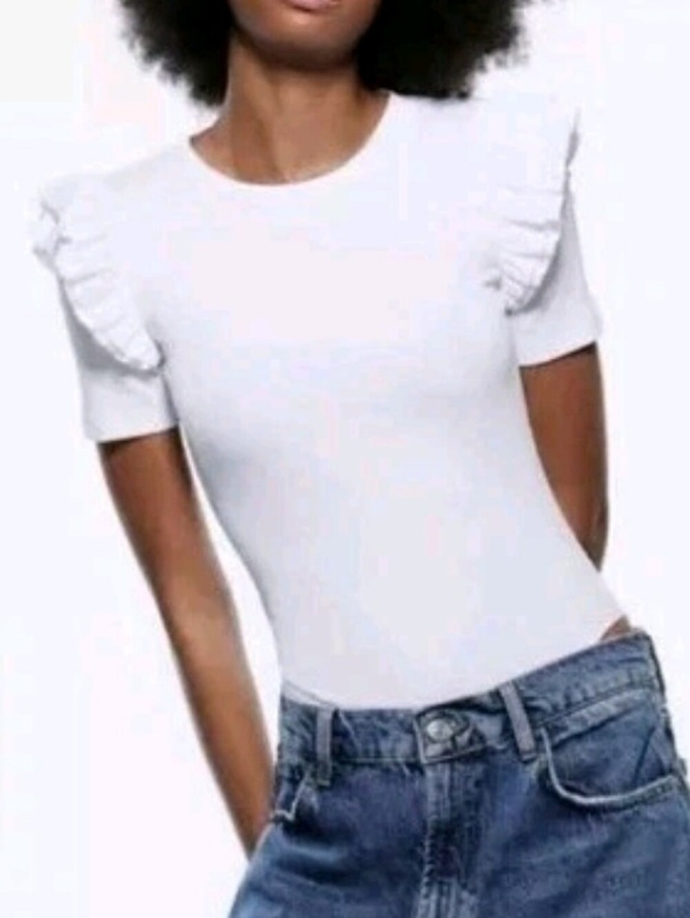 Zara Ruffle Ribbed Bodysuit